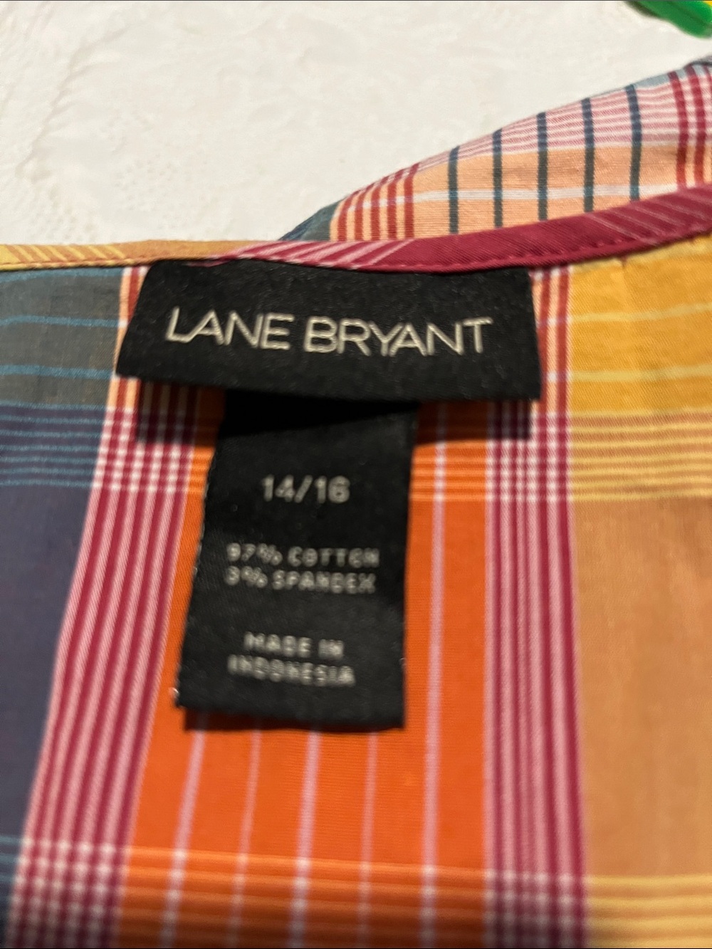 Lane Bryant Plaid Peplum Tunic - Burgundy, Teal, Mustard - Picture 14 of 14
